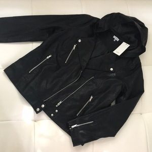 Hooded Black Faux Leather Jacket